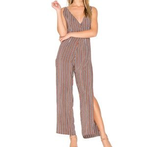 SIR the Label revolve Silk Wide Leg Slit Zoee Jumpsuit in Rust Stripe
